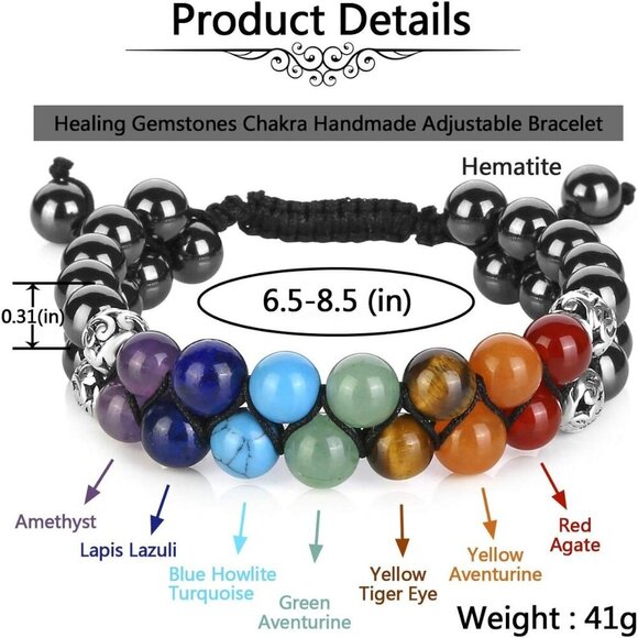 Strand 7 Chakra Crystals Yoga Stone Bead Chakra Relax Bracelet for Womens Mens - Picture 7 of 7